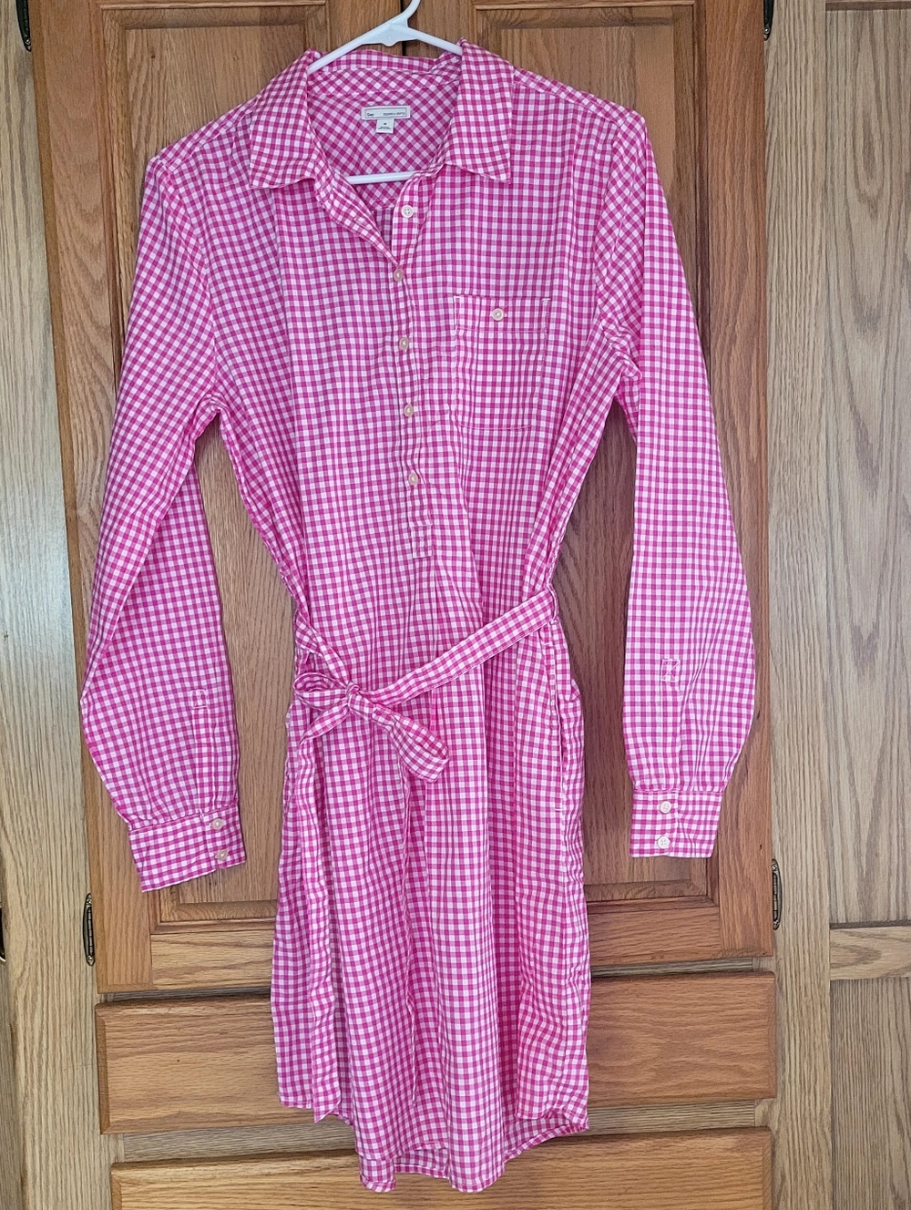 The Gap Pink And White Gingham Long- Sleeve Dress, Size M